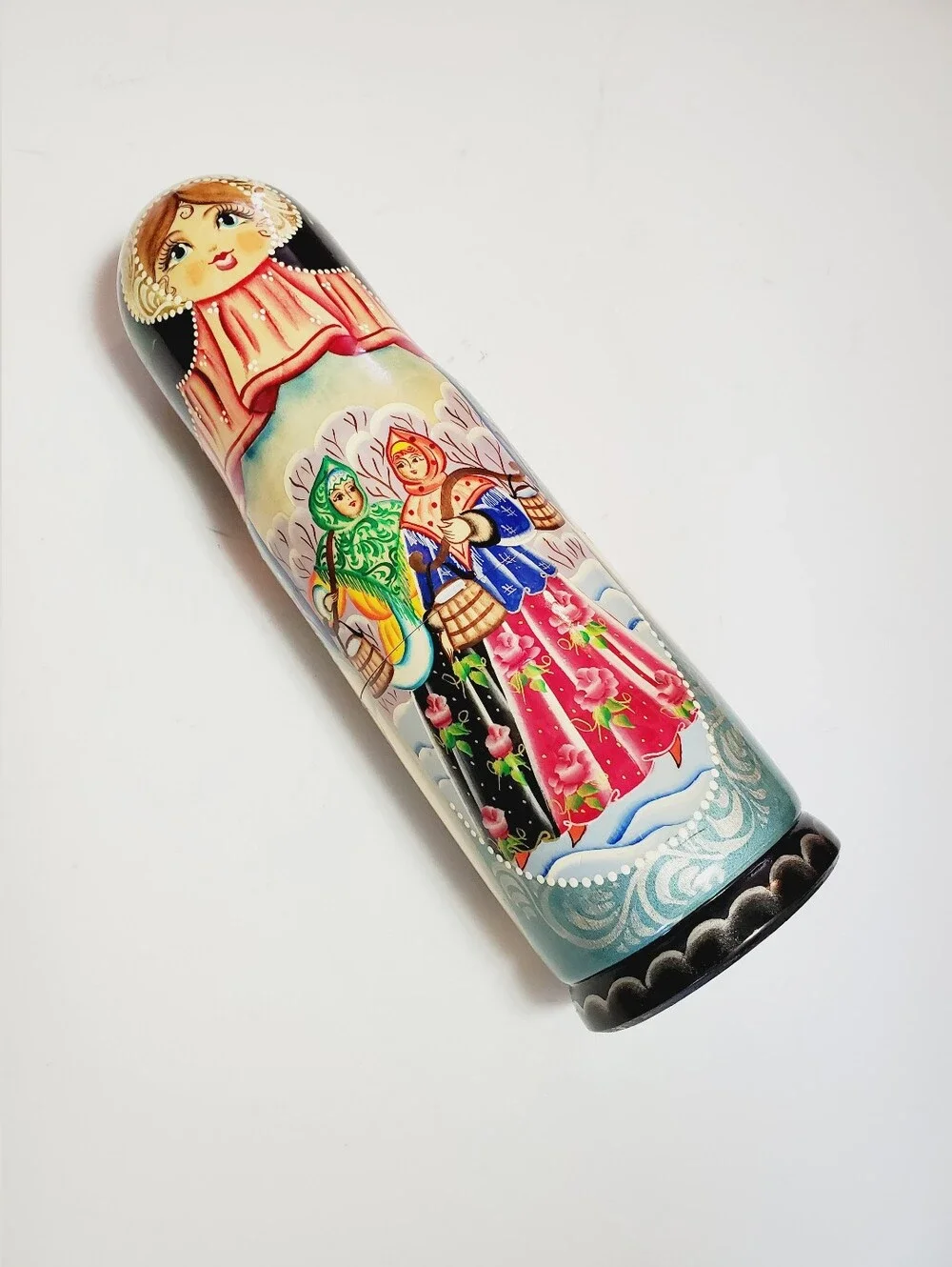 Vintage Russian Handpainted Wooden Collectible Bottle Holder